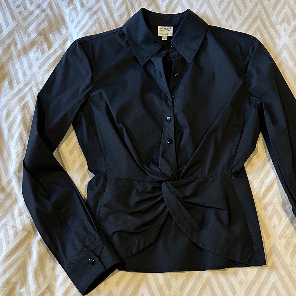 Giorgio Armani Collezioni Black Button Twist-front Shirt - size 4